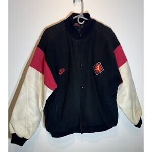 Vintage Nike Air Jordan Varsity Bomber Jacket Embroidered Leather Sleeves Large
